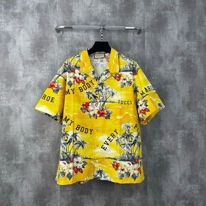 🚩steal authentic Gucci Yellow Tropical Print Men's Shirt